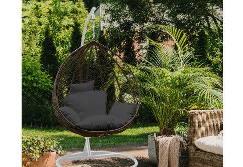 Outdoor Rattan Egg Chair in Oatmeal and Grey Cushion