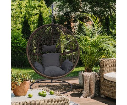 Rattan Hanging Egg Chair in Brown and Grey Colour