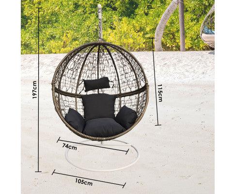 Rattan Hanging Egg Chair in Oatmeal and Grey Colour