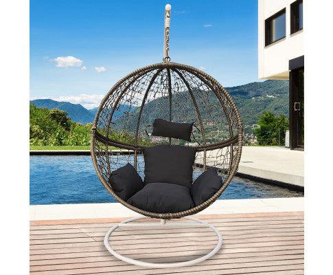 Rattan Hanging Egg Chair in Oatmeal and Grey Colour