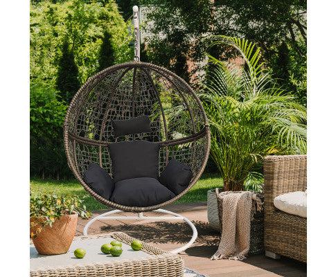 Rattan Hanging Egg Chair in Oatmeal and Grey Colour