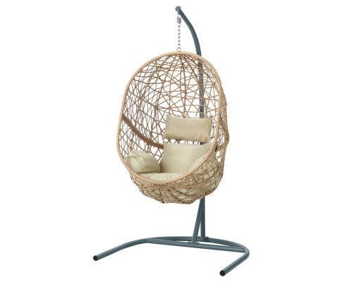 Rattan Single Egg Chair with Cream Cushion