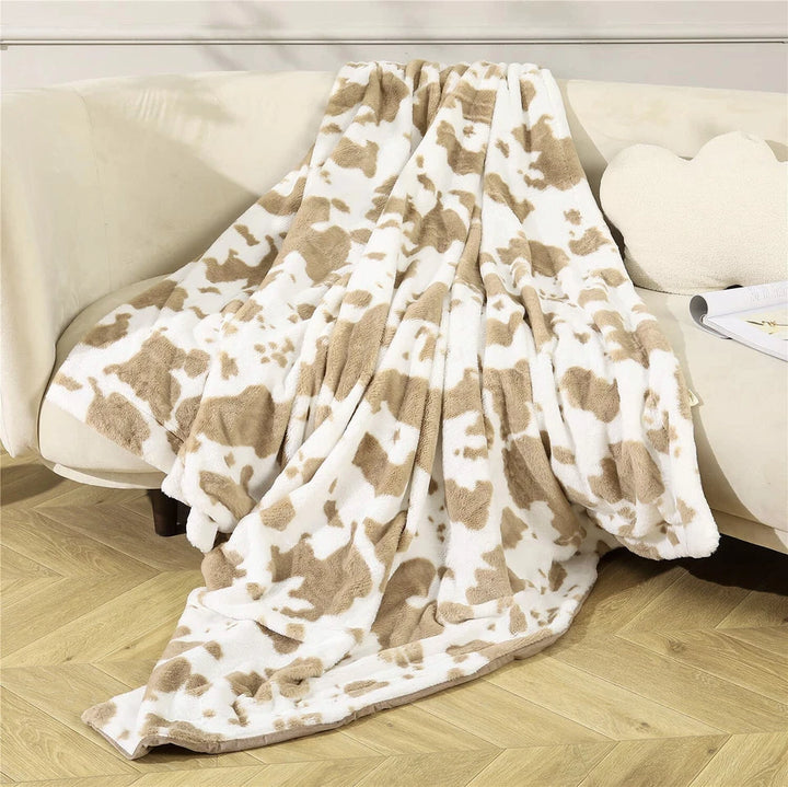 Cow Print Design Soft Plush Faux Fur Throw Blanket 160*200cm
