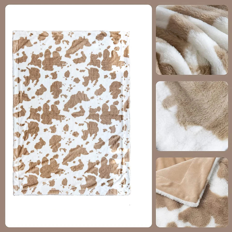 Cow Print Design Soft Plush Faux Fur Throw Blanket 160*200cm