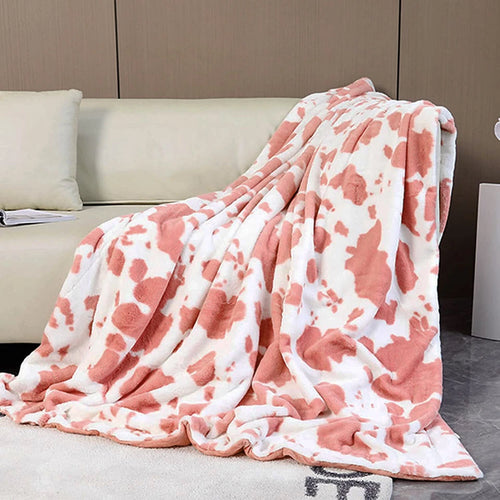 Cow Print Design Soft Plush Faux Fur Throw Blanket 160*200cm