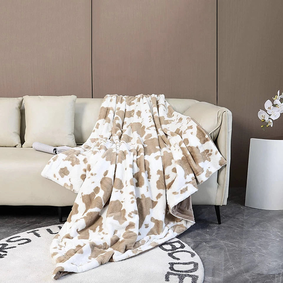 Cow Print Design Soft Plush Faux Fur Throw Blanket 160*200cm