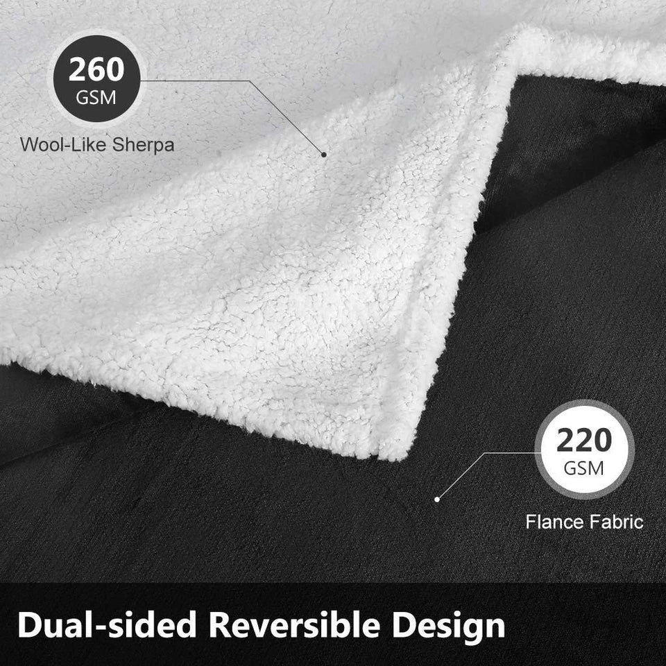 Reversible Grey Sherpa Fleece Throw Blanket | 130x160cm