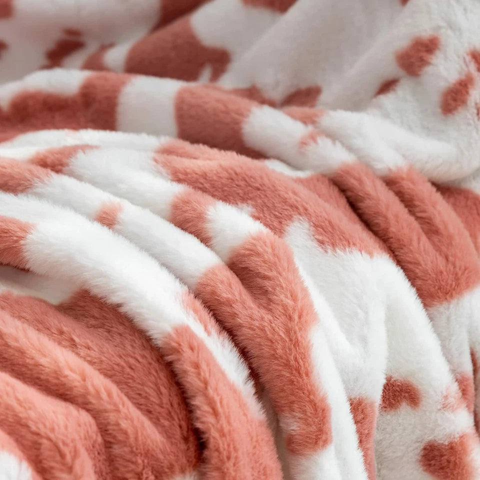 Cow Print Design Soft Plush Faux Fur Throw Blanket 160*200cm