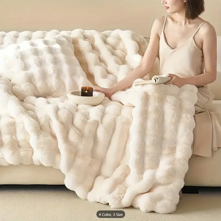 Double-sided Fluffy Faux Rabbit Fur Throw Blanket