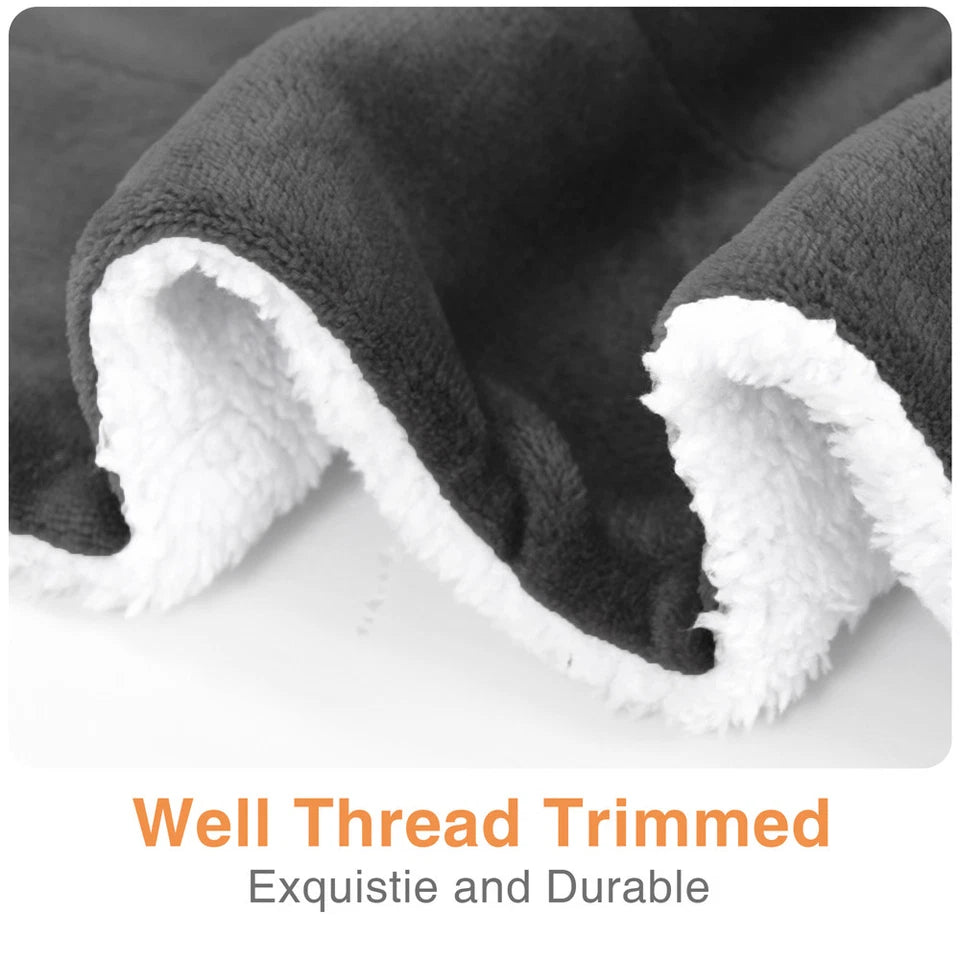 Reversible Grey Sherpa Fleece Throw Blanket | 130x160cm