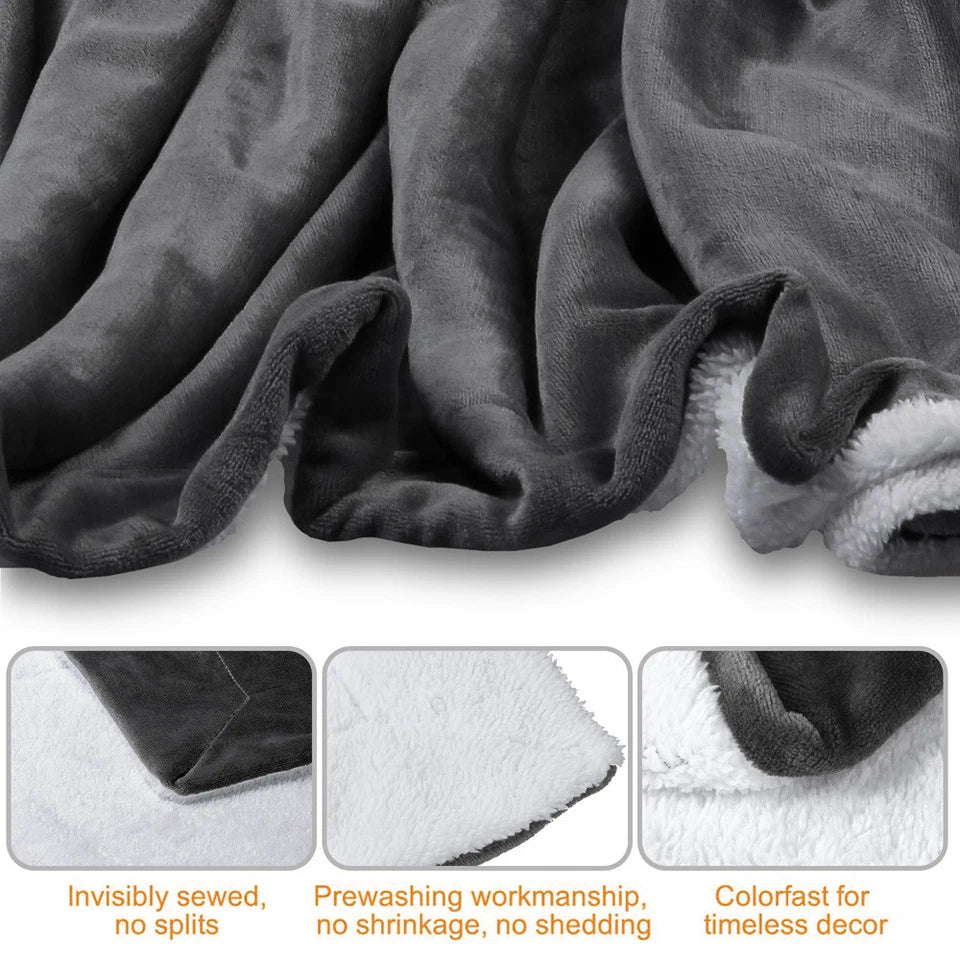 Reversible Grey Sherpa Fleece Throw Blanket | 130x160cm