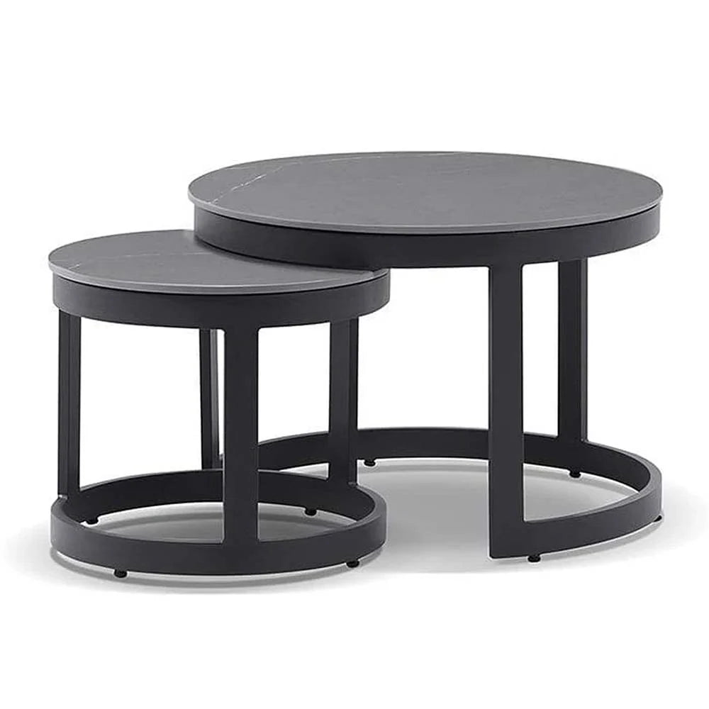 Shoal Bay Outdoor Round Ceramic and Aluminium Coffee Table Set