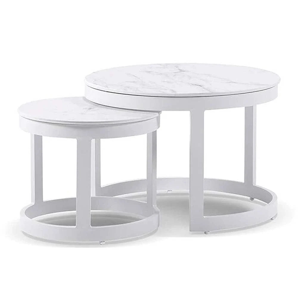 Shoal Bay Outdoor Round Ceramic and Aluminium Coffee Table Set