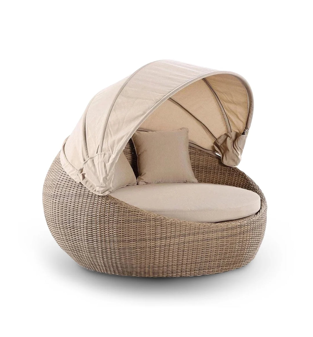 Stockton Outdoor Round Wicker Daybed with Canopy
