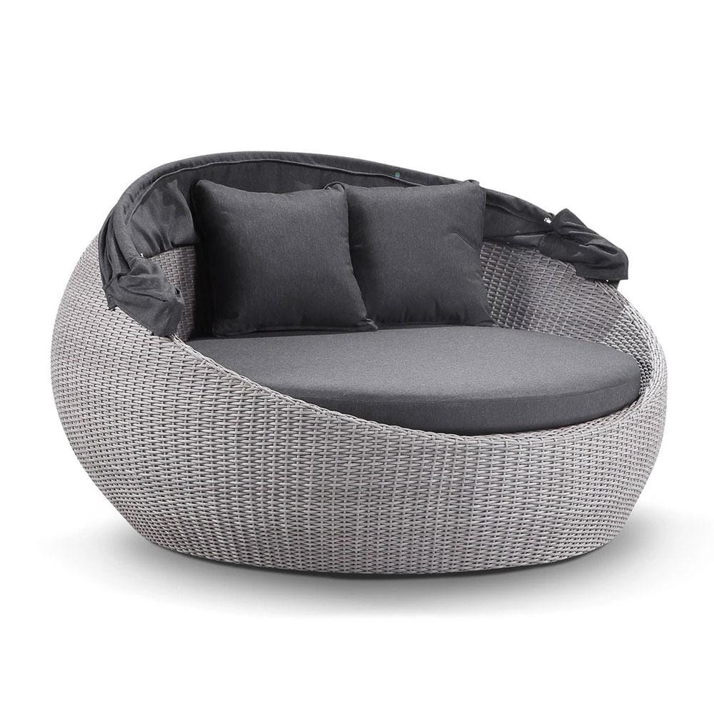 Stockton Outdoor Round Wicker Daybed with Canopy