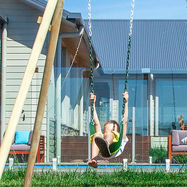Tall Timber Swing Set with Two Belt Swings and Trapeze