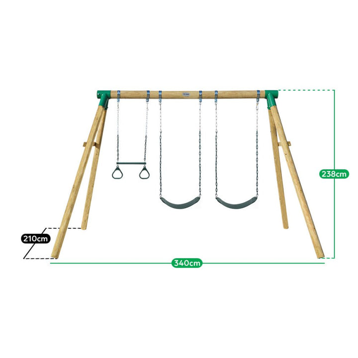 Tall Timber Swing Set with Two Belt Swings and Trapeze