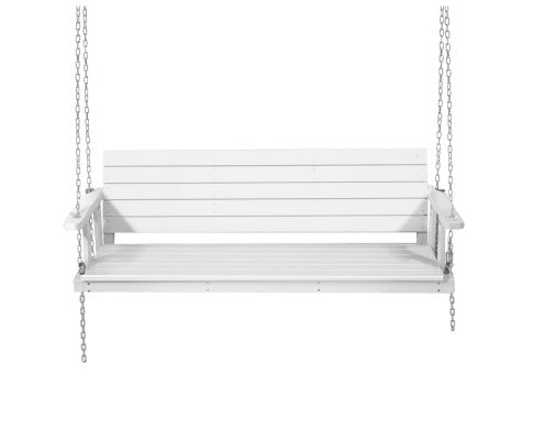 White Wooden Porch Swing Bench for 3 Persons