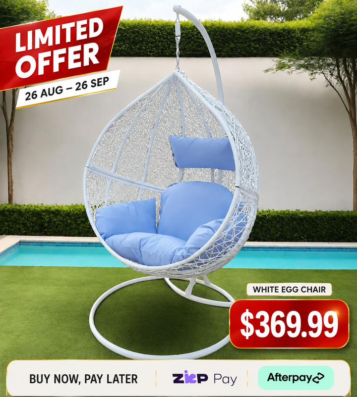 White Wicker w/ Blue Cushions Egg Chair