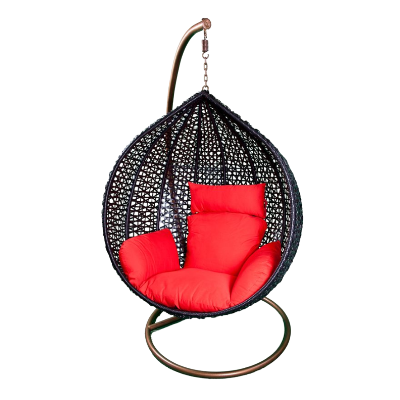 hanging swing egg chair rattan outdoor black basket red cushion