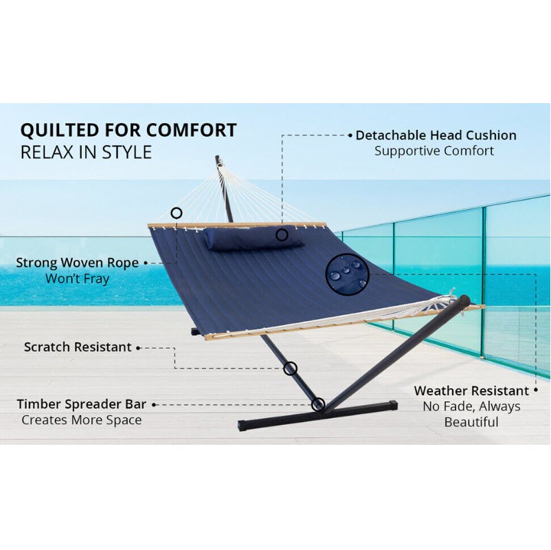 Outdoor Large Spreader Bar Hammock with Pillow Siesta Hammocks