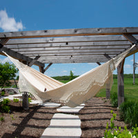 Ivory Double Brazilian Hammock with Fringe front view
