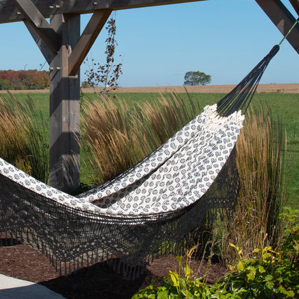 Pearl Midnight Double Size Brazilian Hammock with Fringe_ outdoor_showcase the hanging part