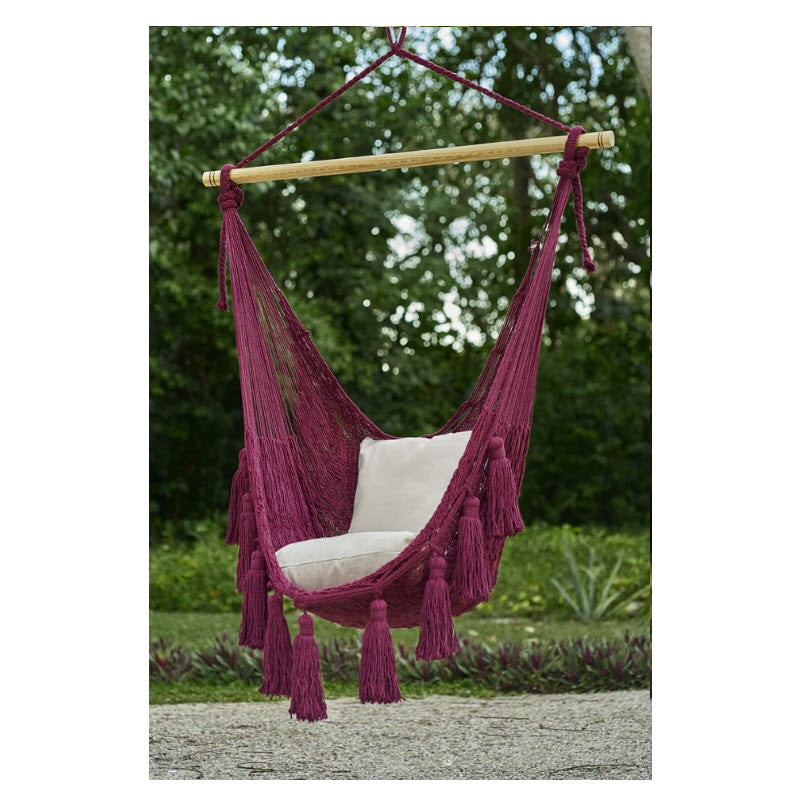 deluxe-thick-cotton-mexican-hammocdeluxe thick cotton Mexican hammock chair in maroon-chair-in-maroon
