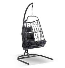Arlo Hanging Egg Chair With Stand In Black-Metro SYD/CANB/MELB/BRIS AND G'COAST Only - $99.00-Siesta Hammocks