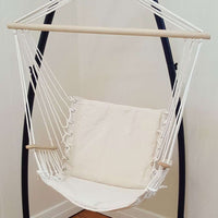Beige Padded Hammock Chair with Wooden Arm Rests with Stand-Not Applicable-Siesta Hammocks