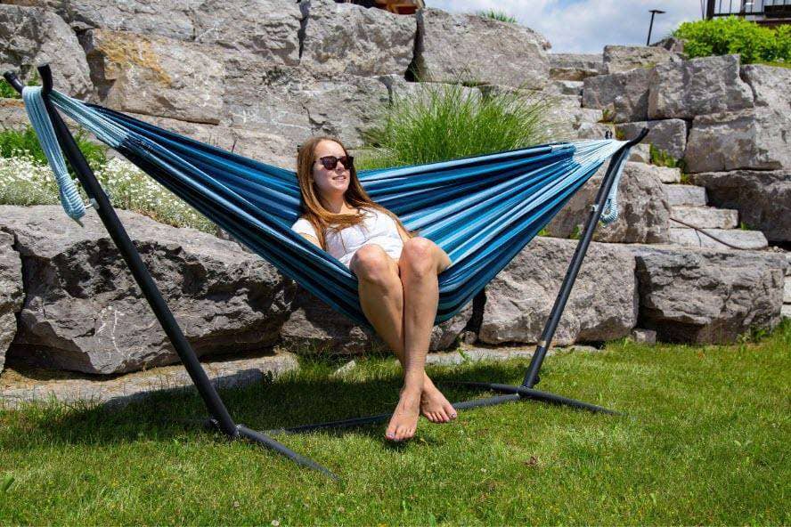 double cotton hammock with stand blue lagoon
