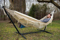 Double Cotton Hammock with Stand (Natural with Fringe)-Not Applicable-Siesta Hammocks