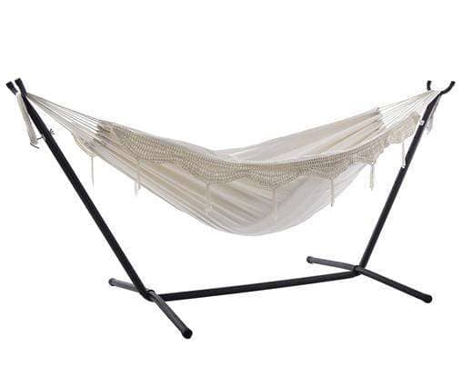 double cotton hammock with stand natural with fringe