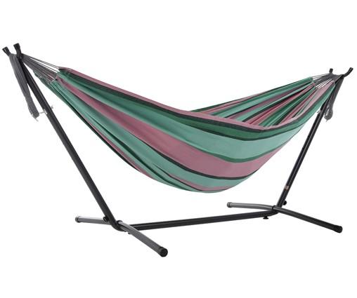 double cotton hammock with stand in watermelon colour