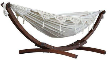 Double Size Hammock with Wooden Frame (Natural with Fringe)-Not Applicable-Siesta Hammocks