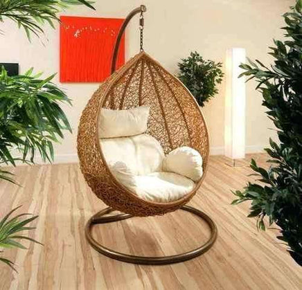 Hanging Outdoor Rattan Egg Swing Chair with Cream Cushion Pod-Sydney within 35 Km from CBD (+$70.00)-Siesta Hammocks