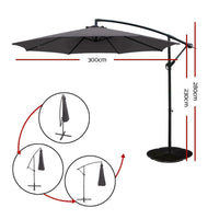 Instahut 3M Cantilevered Outdoor Umbrella - Charcoal-Siesta Hammocks