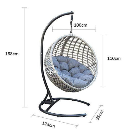 Jazz Outdoor Wicker Patio Hanging Egg Chair with Stand | Pod Chair Garden-White/Sand and Grey Cushion-Siesta Hammocks