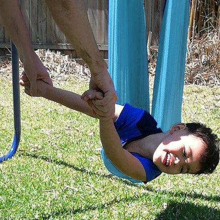 kids playing with Medium Teal Nylon Wrap Swing (450x180cm)