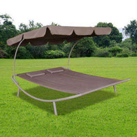 Outdoor Double Lounge Bed With Canopy & 2 Pillows - Brown-Siesta Hammocks