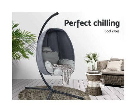 Outdoor Furniture Egg Hammock Porch Hanging Pod Swing Chair with Stand - Grey-VIC $57.20-Siesta Hammocks