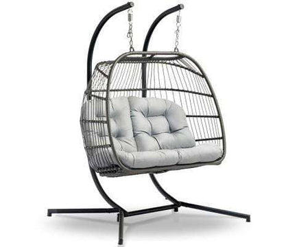 Outdoor Furniture Hanging Swing Chair Egg Hammock Pod Wicker 2 Person Grey-VIC $96.80-Siesta Hammocks