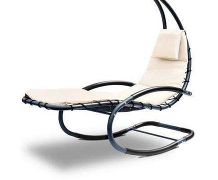 Outdoor Rocking Armchair with Shade - Black & Beige-Siesta Hammocks