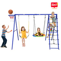 outdoor-swing-set-kids-5-stations-climbing-net-ladder-a-frame-swing-playground-5-in-1-demo