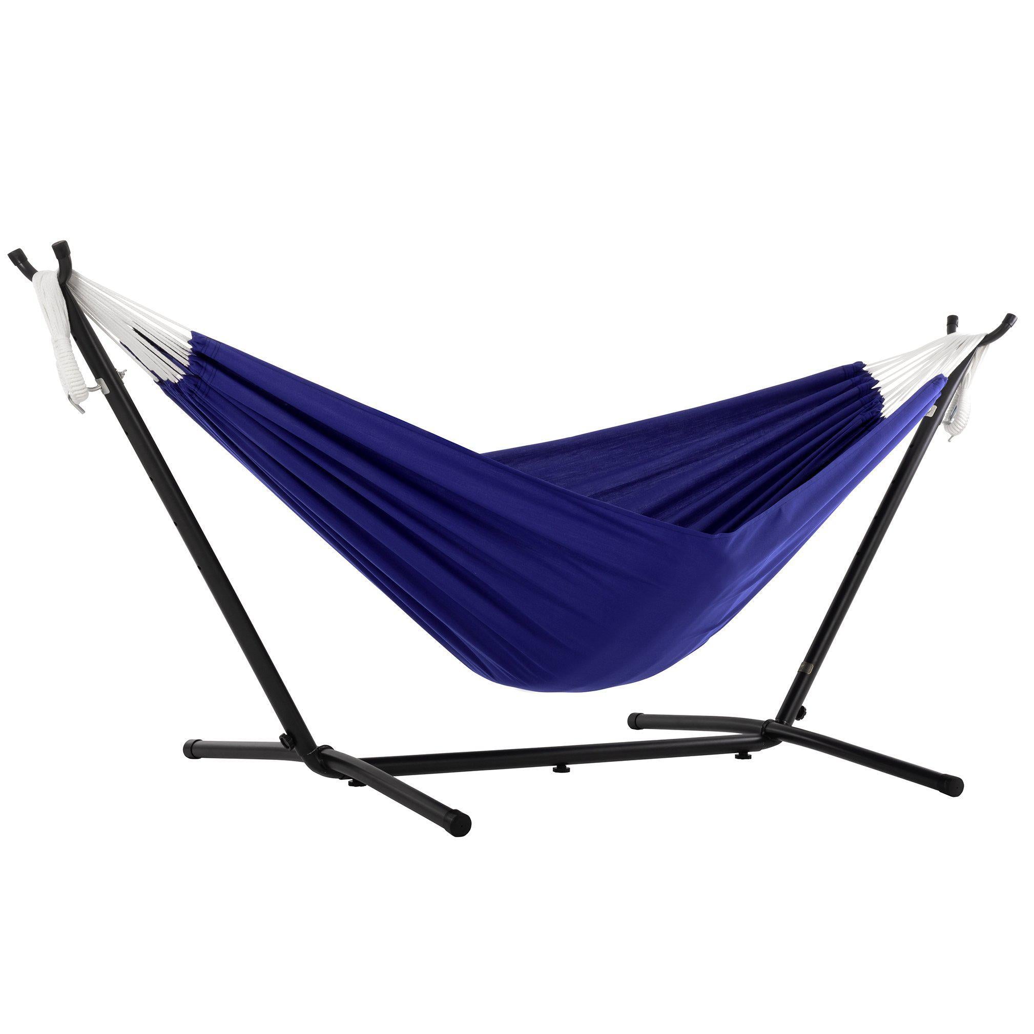 polyester double hammock with stand in royal blue colour 2 7m