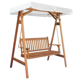 Siesta Garden Swing Chair with Canopy Eucalyptus Acacia Wood Porch Seat Bench-Siesta Hammocks