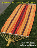 Single Size Cotton Canvas Hammock with Wooden Spreader Bar-Yellow-Red-Brown Stripes-Siesta Hammocks