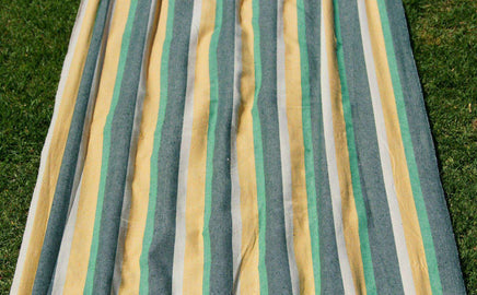 Single Size Cotton Canvas Hammock with Wooden Spreader Bar-Green-Yellow-White Stripes-Siesta Hammocks