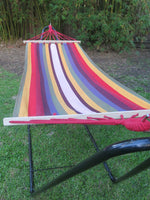 Single Red and White Canvas Hammock with Spreader Bar