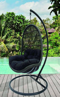 Trojan Outdoor Wicker Hanging Egg Chair With Stand In Black-Metro SYD/CANB/MELB/BRIS AND G'COAST Only - $99.00-Siesta Hammocks